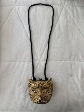 Timmy Woods Gold Leopard Face Crossbody Bag